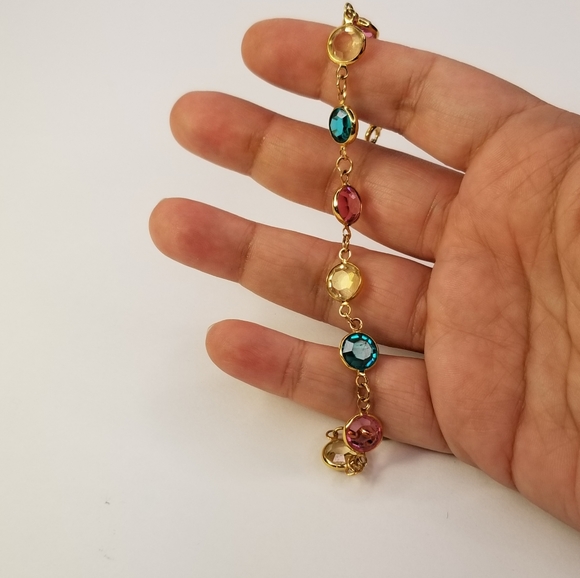 SWAROVSKI MULTICOLORED CRYTALS GOLD TONE BRACELET - Picture 3 of 9